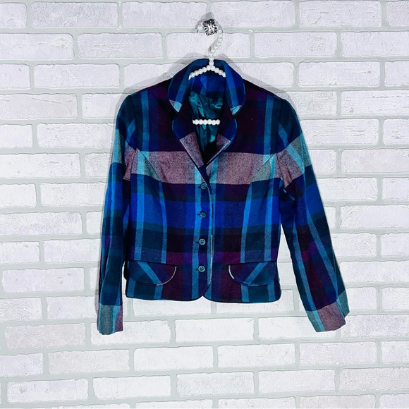 Sweet Apple Jackets & Blazers - Vintage 1980’s Sweet Apple Plaid Blazer in Jewel Tones Size 7/8 Made in USA